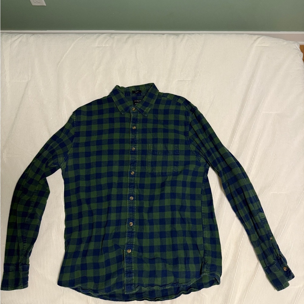 J. Crew Navy and Forest Checkered Men's Flannel Shirt